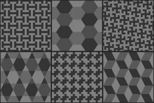 Collection Six Motifs Ethniques Homogènes Losanges Losanges Triangles Hexagones Croix — Image vectorielle