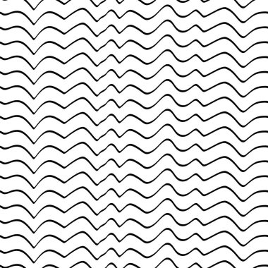 Eğri çizgiler pürüzsüz desen. Doğrusal dalga motifi. Pürüzlü çizgili süs. Kıvrımlar. Çizgili arka plan. Kırık çizgi duvar kağıdını şekillendirir. Dalgalı çizgili figürler. Etnik tekstil baskısı. Vektör çizimi.