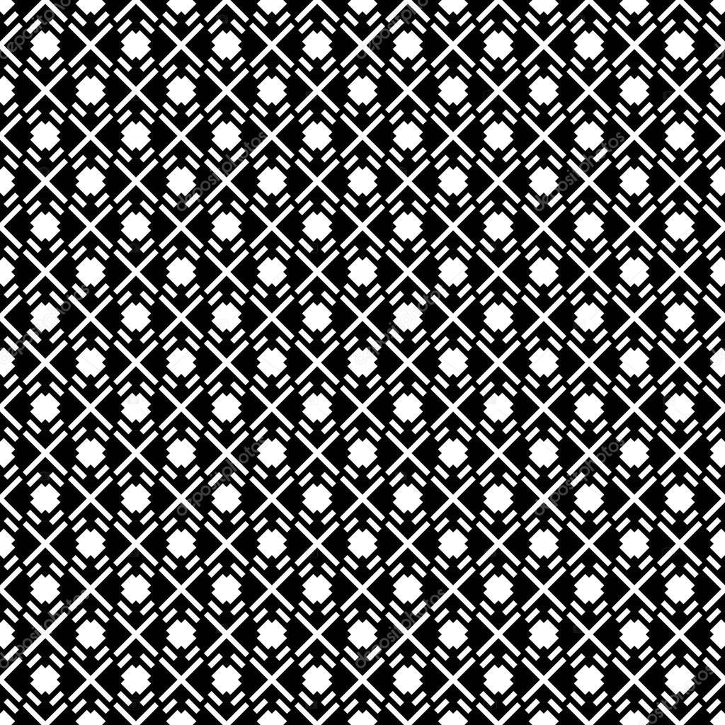 Seamless pattern. Tribal motif. Strokes, crosses ornament. Folk wallpaper. Shapes backdrop. Embroidery background. Ethnic mosaic. Textile print, web design, abstract illustration. Vector artwork