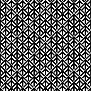 Kusursuz ok deseni. Eski pencere izleme motifi. Ok görüntüyü şekillendirir. Etnik işlemeli duvar kâğıdı. Ok başları süsü. Dijital kağıt, tekstil baskısı. Arka planda tekrarlanan şekillendirilmiş ağaçlar. Vektör