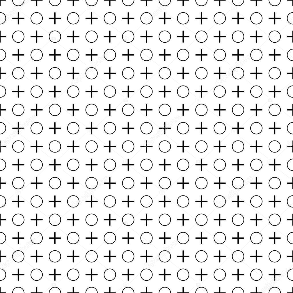 Circles, crosses pattern. Circle figures, plusses seamless ornament. Rings, signs backdrop. Ethnic motif. Geometric wallpaper. Digital paper, textile print, web design, abstract image. Vector work.