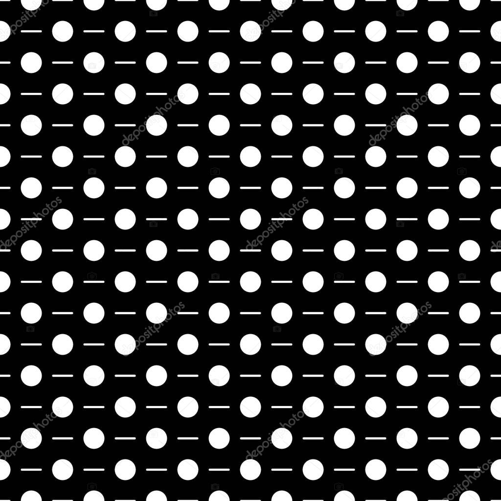 Circles, strokes seamless pattern. Dots, dashes print. Polka dot, lines ornament. Circular, linear figures wallpaper. Dotted, dashed background. Rounds, stripes backdrop. Abstract motif. Vector work