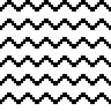Zigzag çizgileri süslemesi. Kusursuz desen. Tırtıklı şeritler motifi. Dalgalar süslenir. Görüntü eğrisi. Dalgalı figürler. Dijital kağıt, tekstil baskısı, web tasarımı, soyut illüstrasyon. Vektör çizimi.