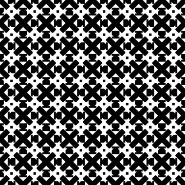 Kusursuz desen. Haçlar, kareler, figürler. Halk süsü. Etnik motif. Kabile vektörü. Mozaikler arka planda. Dijital kağıt, web tasarımı, tekstil baskısı, soyut duvar kağıdı