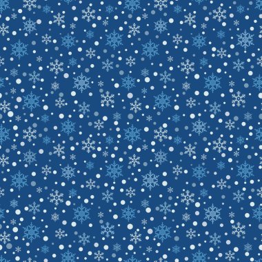 Kar taneleriyle kusursuz desen. Kış mevsimi geçmişi ve kar yağışı. Noel ve Yeni Yıl hatıra defteri dijital kağıt, tekstil baskısı, sayfa doldurma. Vektör illüstrasyonu