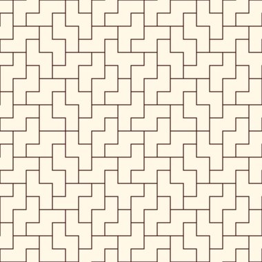 Basit geometrik süslemeli hatsız desen. Tekrarlanan bulmaca mozaik soyut arka plan. Modern tarz yüzey dokusu. Dijital kağıt, tekstil baskısı, sayfa doldurma. Vektör sanatı