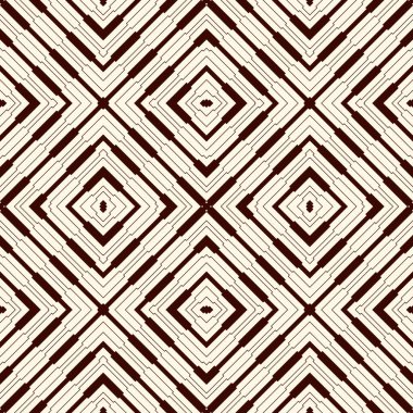 Geometrik şekilli, etnikli, pürüzsüz bir şekil. Tekrarlanan kareler ve eşkenar dörtgenler soyut arkaplan süslemeleri. Kabile motifi. Boho şık dijital kağıt, tekstil baskısı, sayfa dolumu. Vektör sanatı