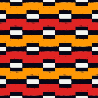 Etnik motif el yazısı. Boya fırçası geometrik kusursuz desen oluşturur. Serbest ve yerli stil arka plan. Millet, kabile süsü. Sanatsal el çizimi coğrafi tasarım. Soyut vektör duvar kağıdı