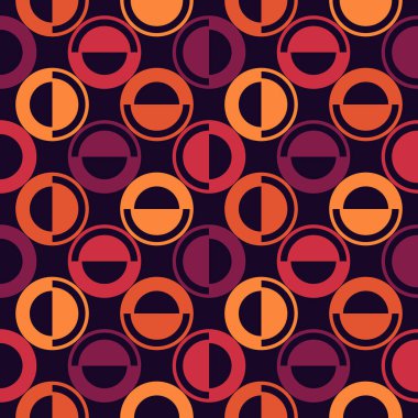 Polka nokta süsü. Tekrarlanan kusursuz daireler. Modern stil geometrik arka plan. Coğrafi motif yüzey izi. Kalın moda tasarımı modern soyut duvar kağıdı. Vektör illüstrasyonu