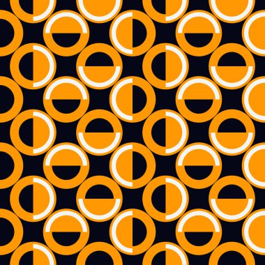 Polka nokta süsü. Tekrarlanan kusursuz daireler. Modern stil geometrik arka plan. Coğrafi motif yüzey izi. Kalın moda tasarımı modern soyut duvar kağıdı. Vektör illüstrasyonu