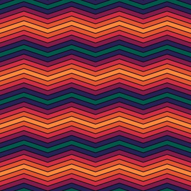Zigzag çizgileri süslemesi. Kusursuz desen. Tırtıklı şeritler motifi. Dalgalar süslenir. Görüntü eğrisi. Dalgalı figürler. Etnik dijital kağıt, kabile tekstil baskısı, web tasarımı, soyut. Geometrik vektör.
