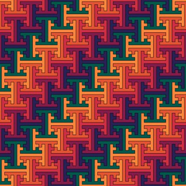 Kusursuz desen. Çin Sayagata arka planı. Tekrarlanan iç içe geçmiş şekiller. Çin süsü. Geleneksel karo resmi. Eski etnik mozaik motifi. Etnik tekstil baskısı. Dijital kağıt