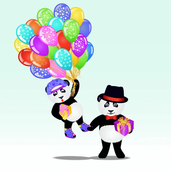 Fondo de cumpleaños con pandas — Vector de stock
