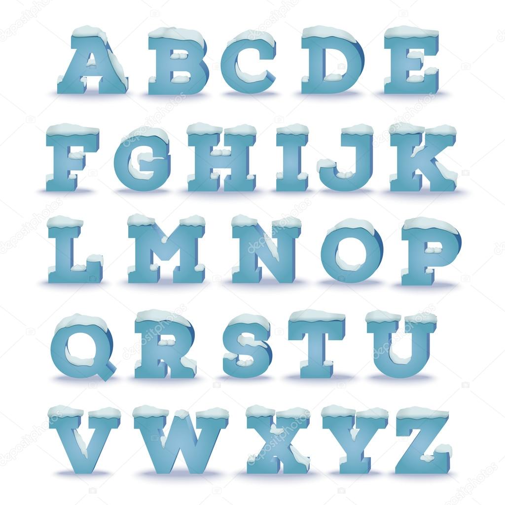 Winter alphabet with snow cap effect
