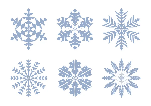 Copos de nieve azules engastados en estilo plano . — Vector de stock