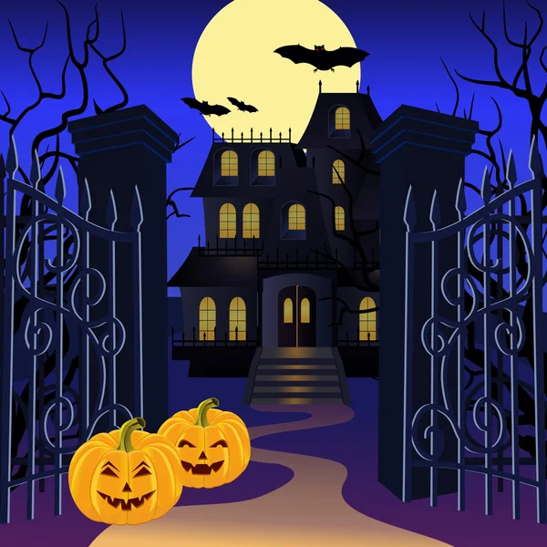 Fondo de Halloween con casa embrujada — Vector de stock