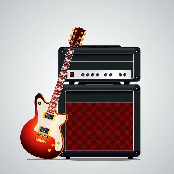 Set of electric guitar and guitar amplifie — Stock Vector