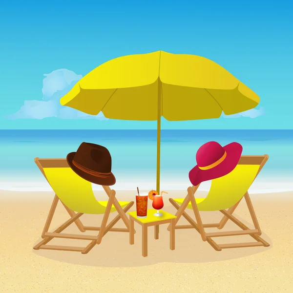 Summer background  with two deck chairs — Stock Vector