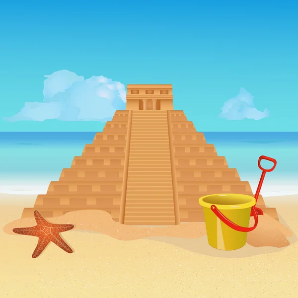 Mayan pyramid sand sculpture — Stock Vector