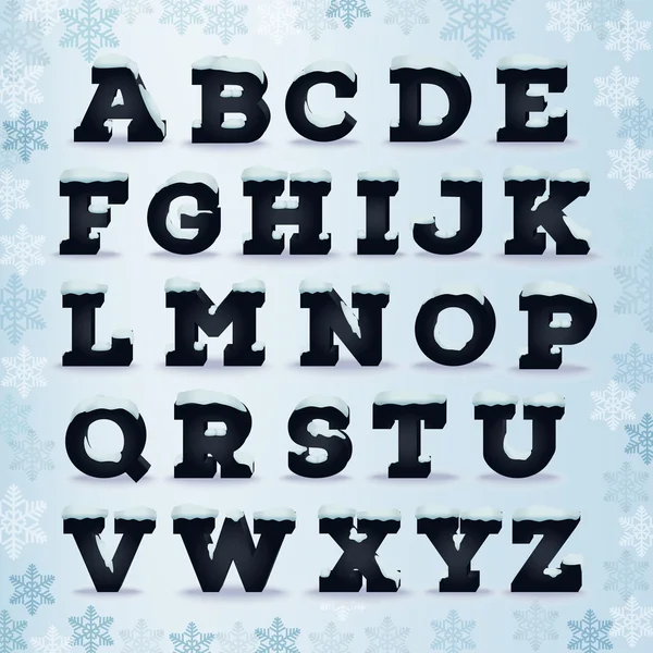 Winter black alphabet with snow — 图库矢量图片