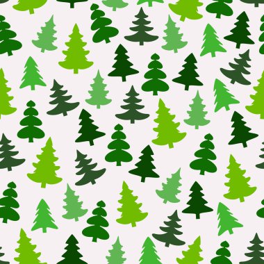 Seamless pattern with green fir-trees and pines