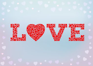 Love inscription with heart symbol made of small heart shapes