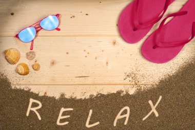 Summer, plaj nesne üzerinde doğal ahşap