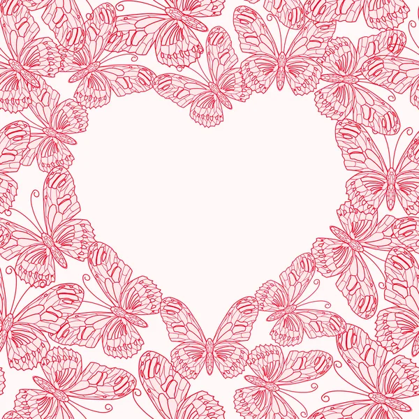 Tarjeta del día de San Valentín con corazón de mariposas rosa. — Vector de stock