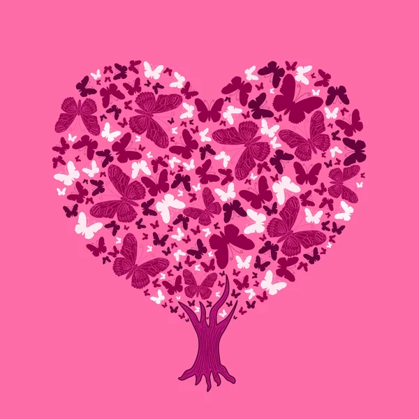 Láska strom obrázek. Valentine strom z motýlů — Stockový vektor