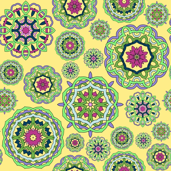 Sem costura padrão feito de mandalas abstratas círculo na ba laranja — Vetor de Stock