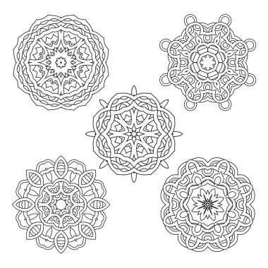 Vektör beş yuvarlak siyah beyaz mandalalar ayarla.