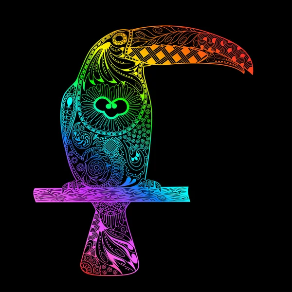 Rainbow gradient toucan. Hand Drawn doodle toucan. — Stock vektor