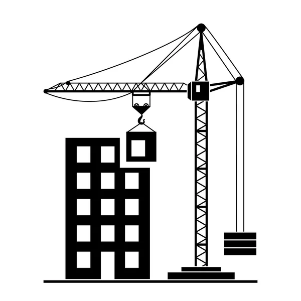 Vector building Construction with Crane — Stock Vector