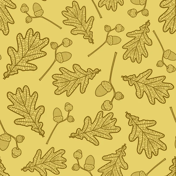 Бесшовный рисунок ветвей с желудями и дубовыми листьями — стоковый вектор