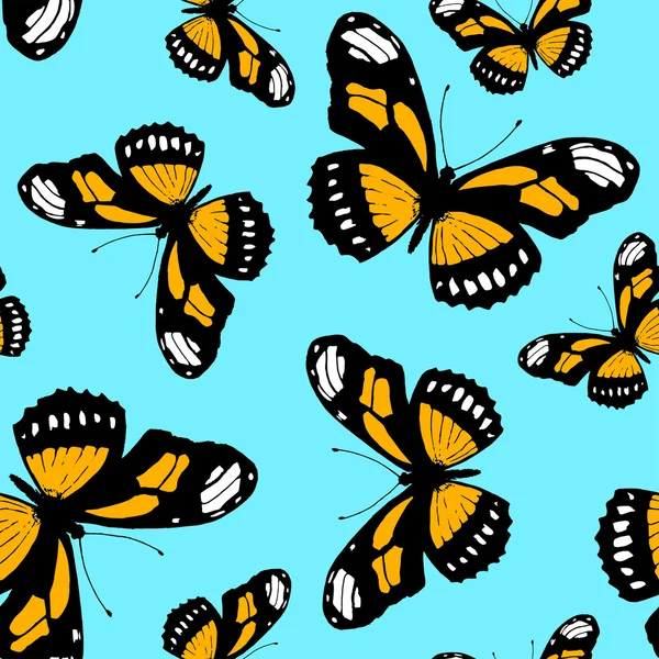 Seamless pattern made from butterfly Danaus plexippus. — Stock Vector