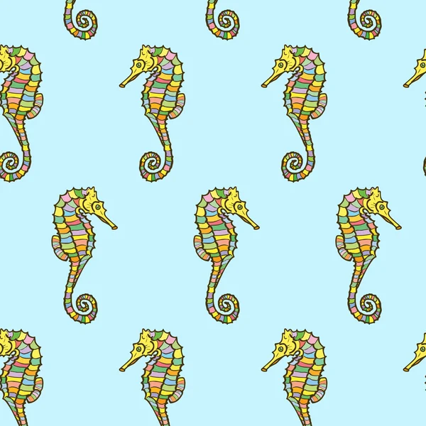 Nahtlose Muster von Hippocampus. Hand gezeichnete Seepferdchen — Stockvektor