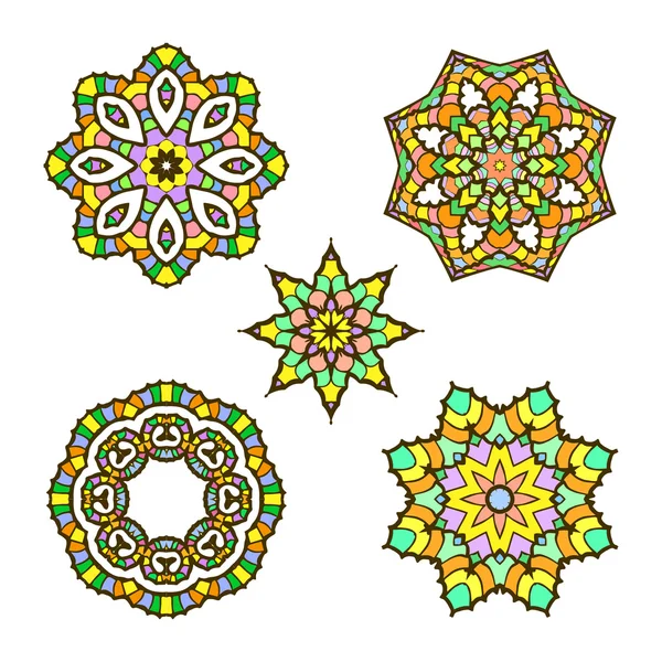 Векторный набор из пяти красочные абстрактного орнамента. Вектор мандалы — стоковый вектор