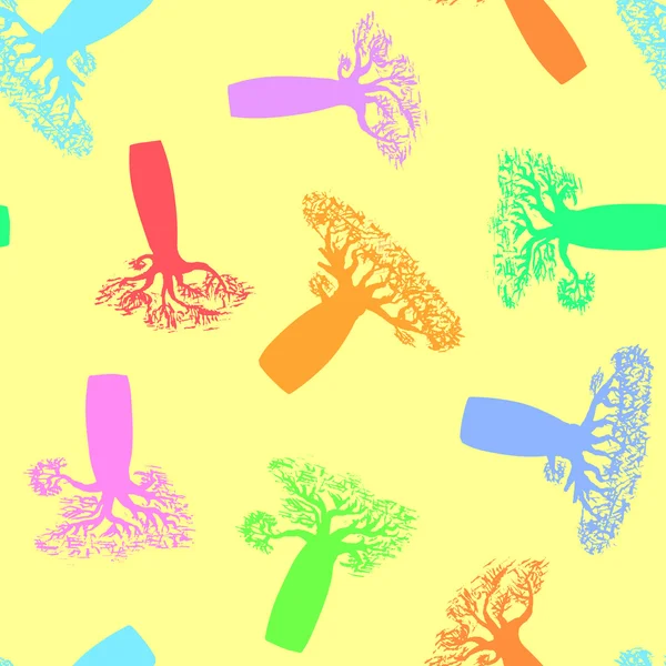 Motif sans couture fait de baobabs dessin à la main — Image vectorielle