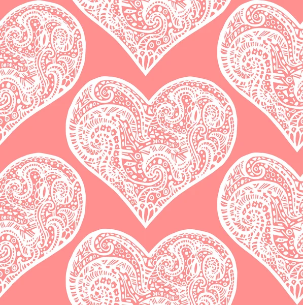 Seamless pattern from white hand drawing hearts — Stock Vector