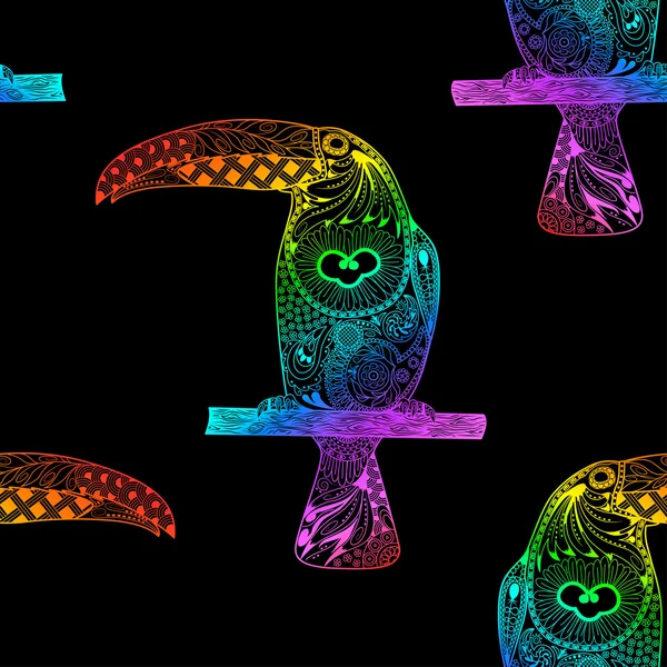 Seamless mönster från gradient rainbow mönstrad toucan — Stock vektor