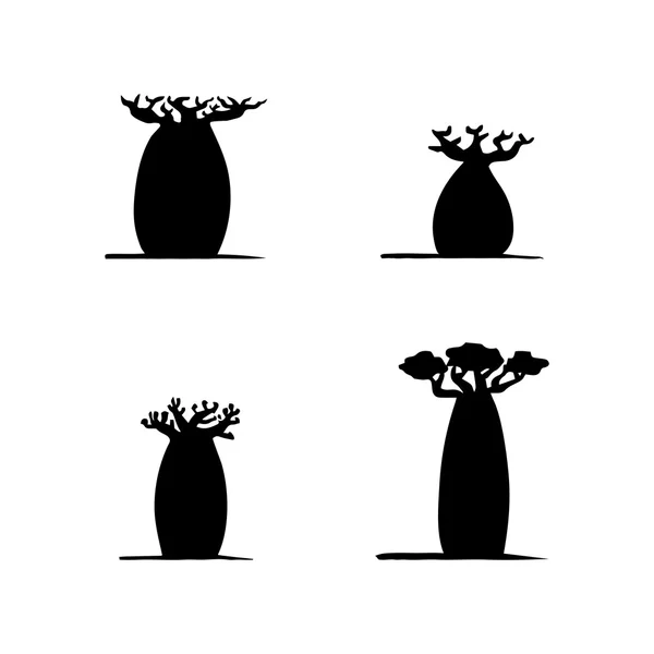 Jeu de main quatre baobabs noirs de dessin vectorielles — Image vectorielle