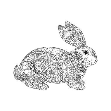 Vector illustration of hand drawing rabbit. Easter coloring page book antistress for adult and children