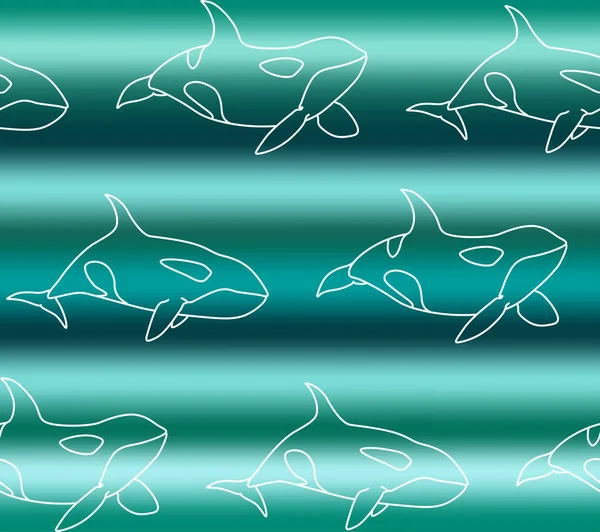 Vector Seamless Pattern White Killer Whale Swimming Gradient Marine Background — Image vectorielle
