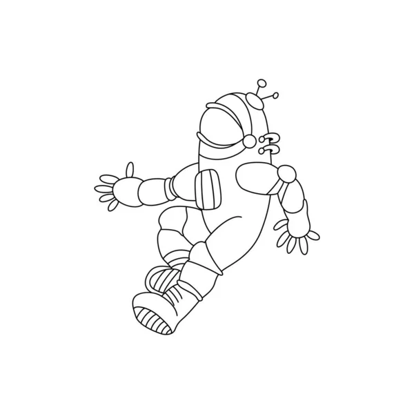 Vector Illustration Black White Astronaut Cartoon Coloring Page Book — Archivo Imágenes Vectoriales