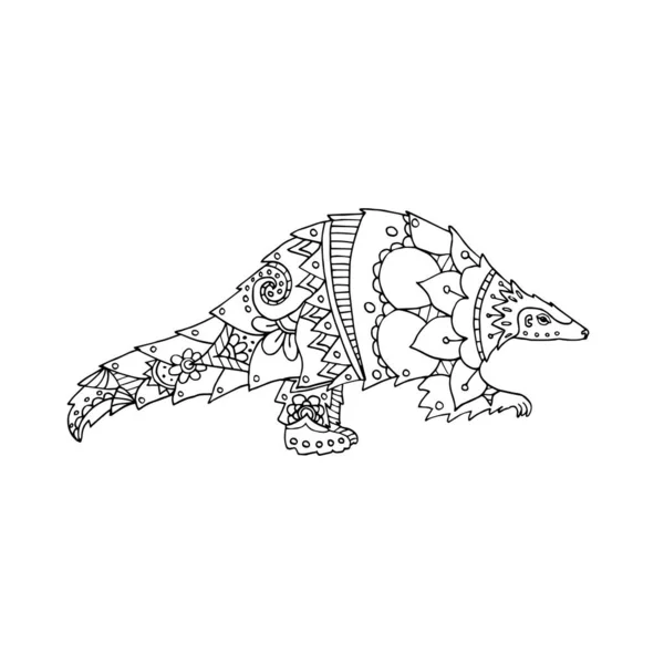 Vector Illustration Black White Pangolin Animal Coloring Page Book Endangered — Stock vektor