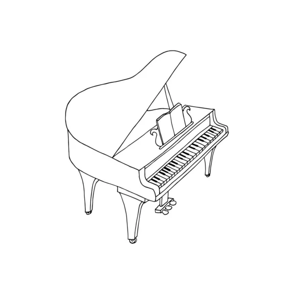 vector illustration of hand drawn grand piano. Sketch black and white piano
