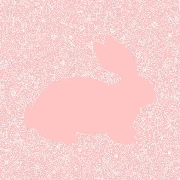 Vector Illustration Easter Decorative Background Pink Bunny Silhouette White Floral — Archivo Imágenes Vectoriales