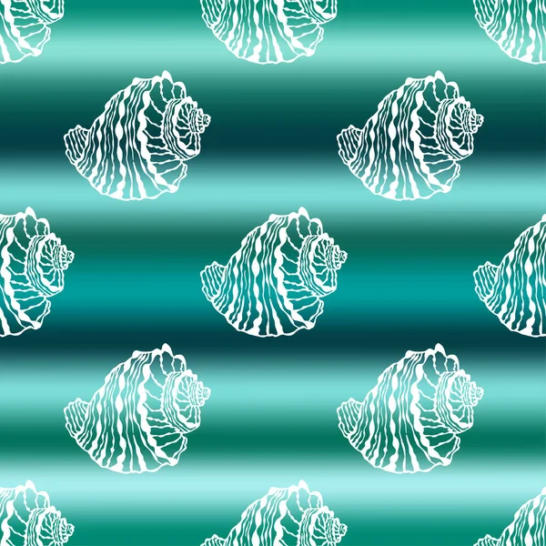 Illustrazione Vettoriale Marino Senza Cuciture Pattern White Mano Disegno Conchiglie — Vettoriale Stock