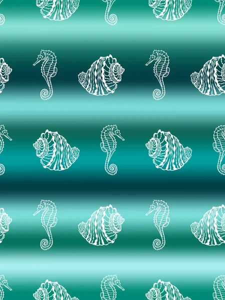 Ilustrasi Vektor Dari Pola Laut Mulus Tangan Putih Menggambar Seahorse - Stok Vektor