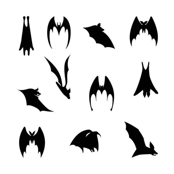 Vektorillustration Von Fledermäusen Flug Schwarze Flittermaus Silhouette Fledermäuse Verschiedenen Formen — Stockvektor